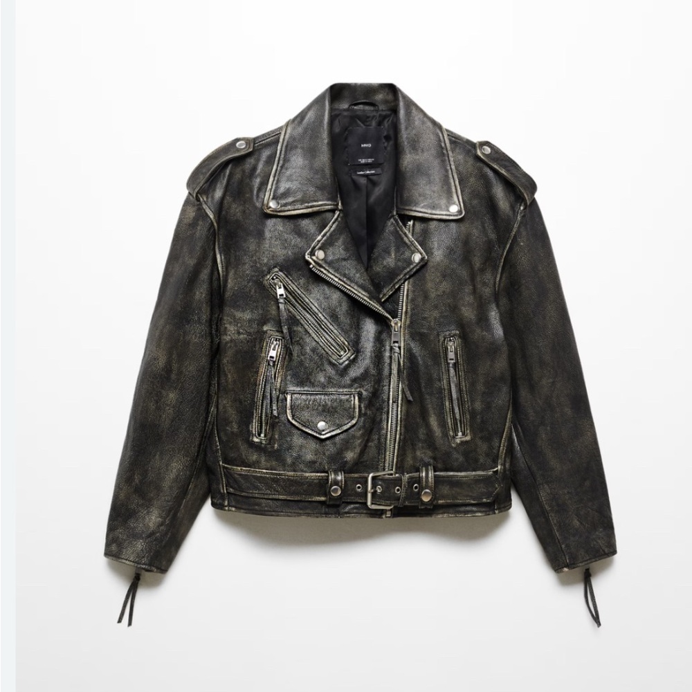 Mango LEATHER BIKER OVERSIZE JACKET
